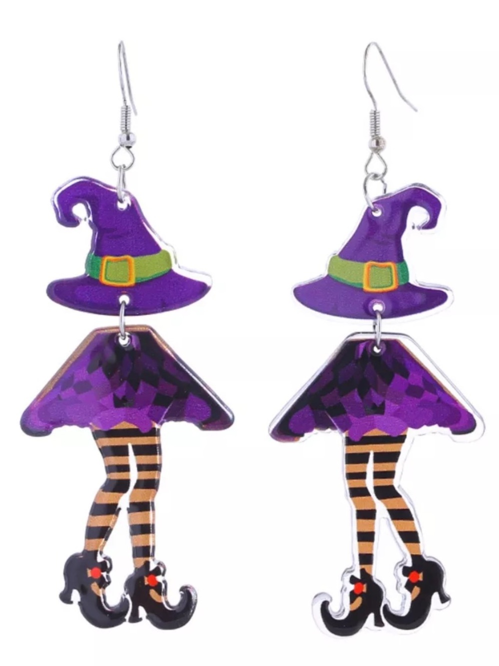 ⭐️ Purple Witch Hat and Legs Halloween Earrings